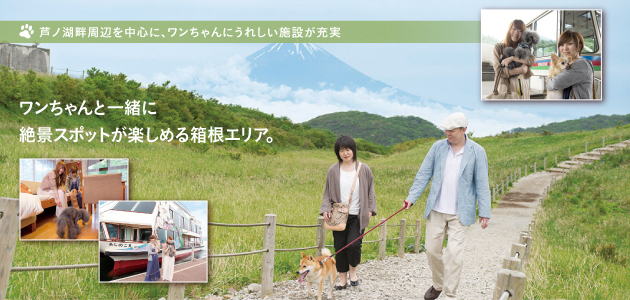 芦ノ湖畔周辺を中心に、ワンちゃんにうれしい施設が充実 ワンちゃんと一緒に絶景スポットが楽しめるエリア。